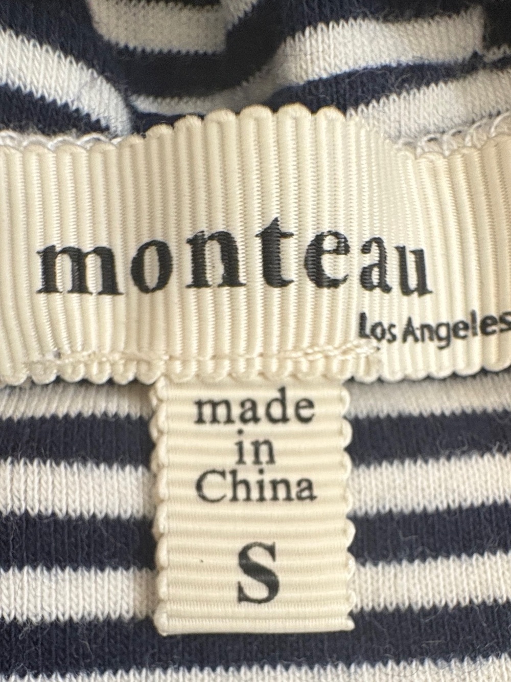 Monteau Los Angeles S Navy White Striped Wide Leg Jumpsuit Tie Waist - Picture 4 of 5